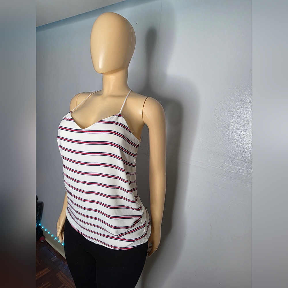 Express Woman's White Spaghetti-Strap Top with Red & Navy Stripes Size US/S